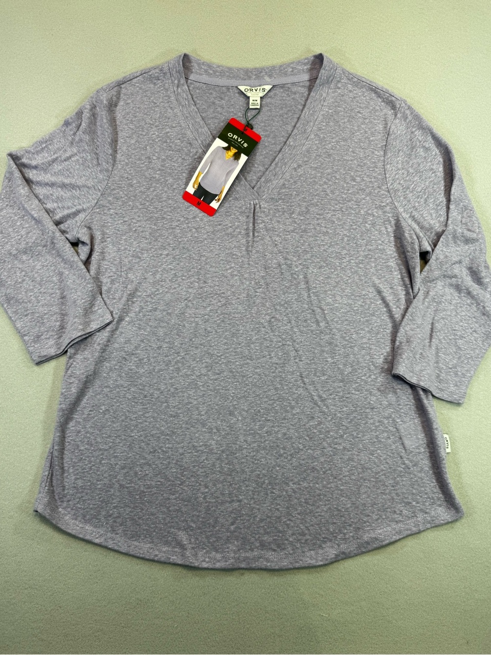 Orvis Women's Lavender V-Neck Linen Blend 3/4 Sleeve Top